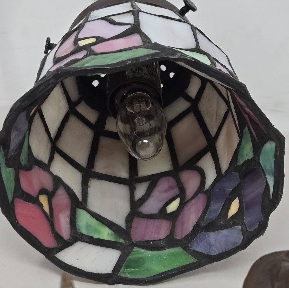 Elephant Brass Goose Neck Tulip Stained Glass Lamp 15 Inch Tiffany Style **READ* - Picture 9 of 11